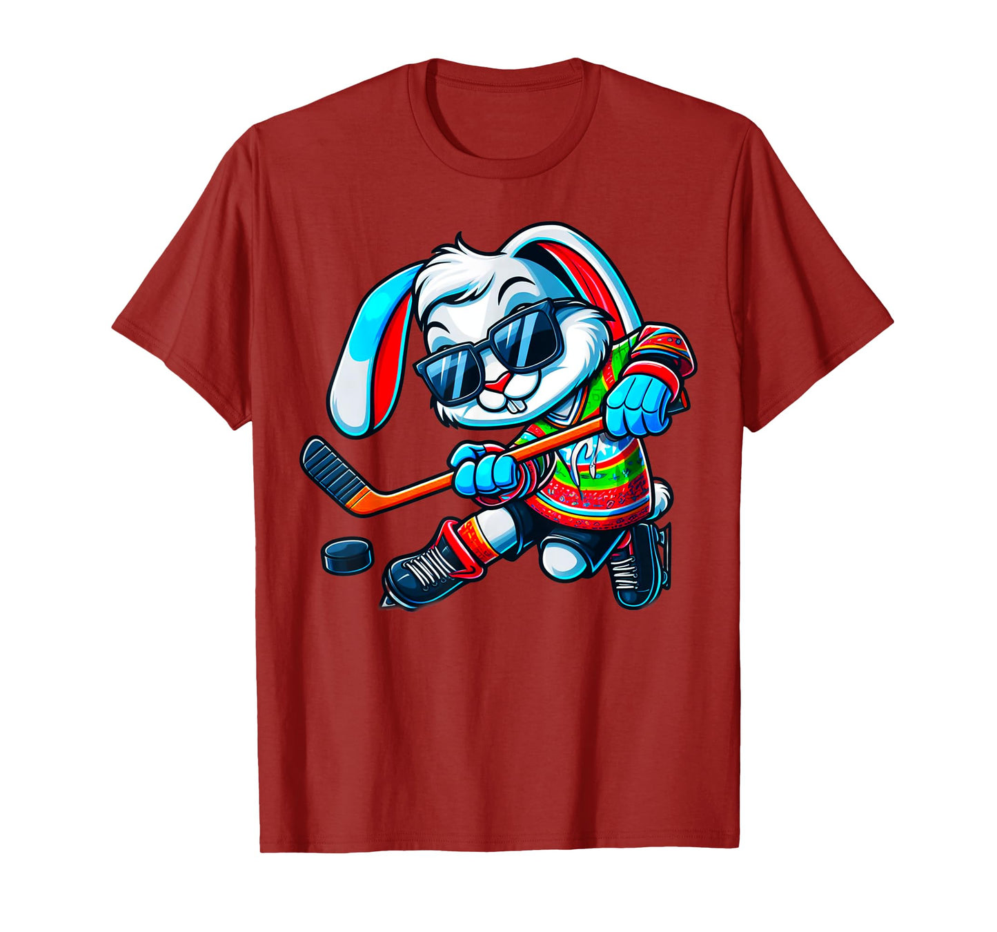 Easter Bunny Hockey Player Rabbit Egg Men Women Boys Kids T-Shirt