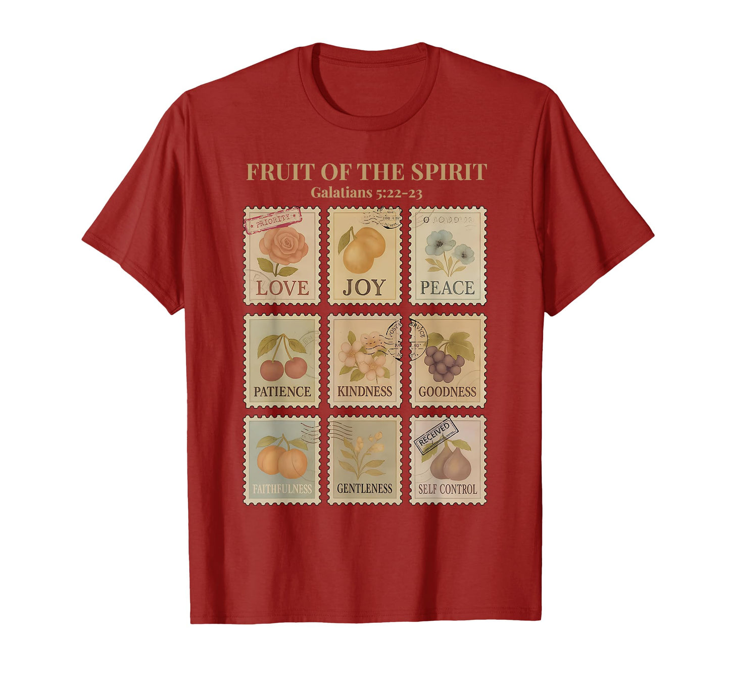 Fruit of The Spirit Vintage Stamp Christian Bible Verse T-Shirt
