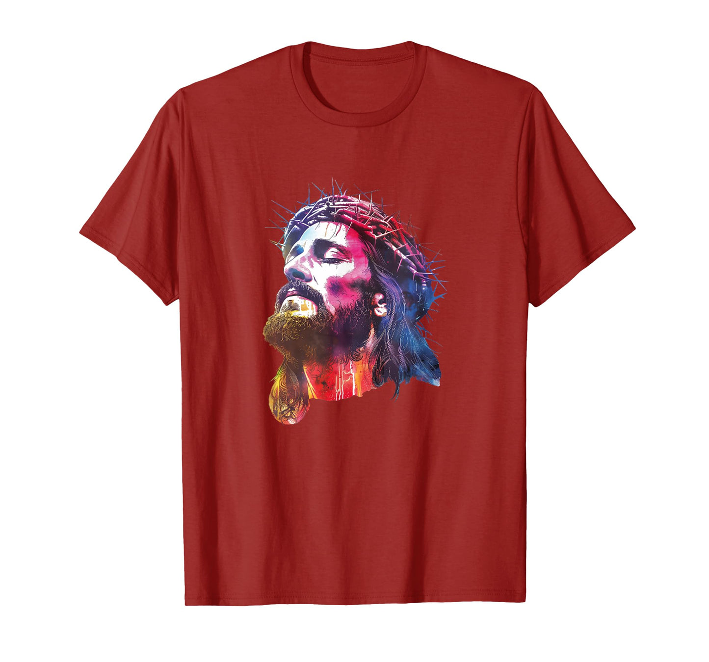 Face of Jesus Crown of Thorns Rainbow Christ Faith T-Shirt