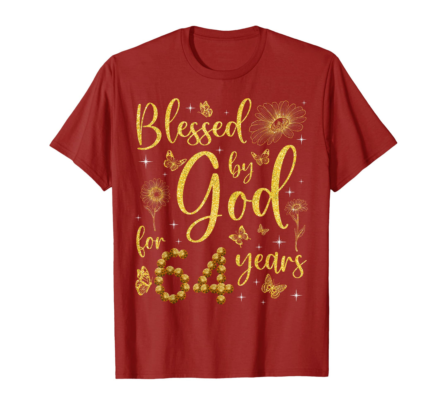 Butterfly Flower Blessed By God For 64 Years 64th Birthday T-Shirt