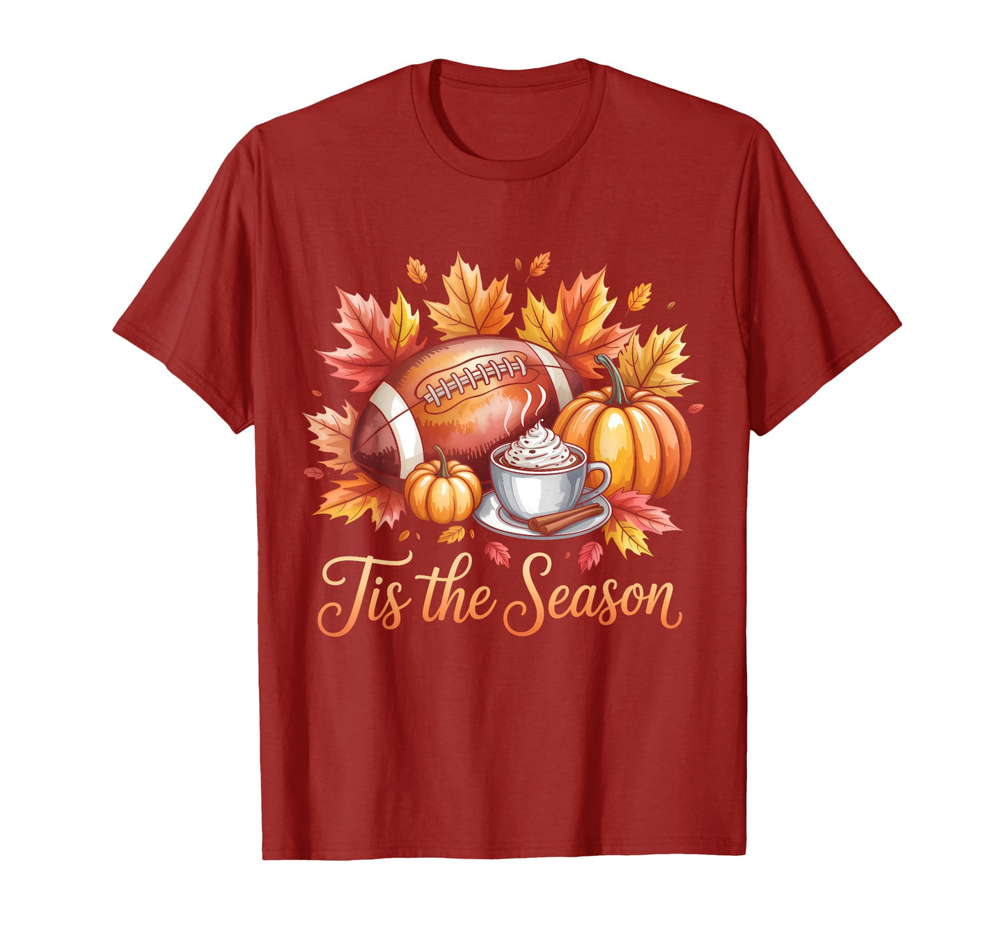 Pumpkin Spice Football Tis The Season Fall Thanksgiving T-Shirt