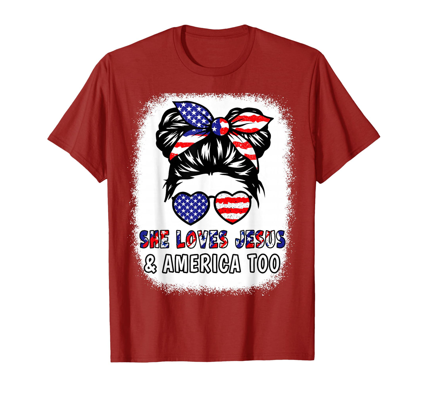 Girl Loves Jesus & America 4th July Flag USA Patriotic Women T-Shirt