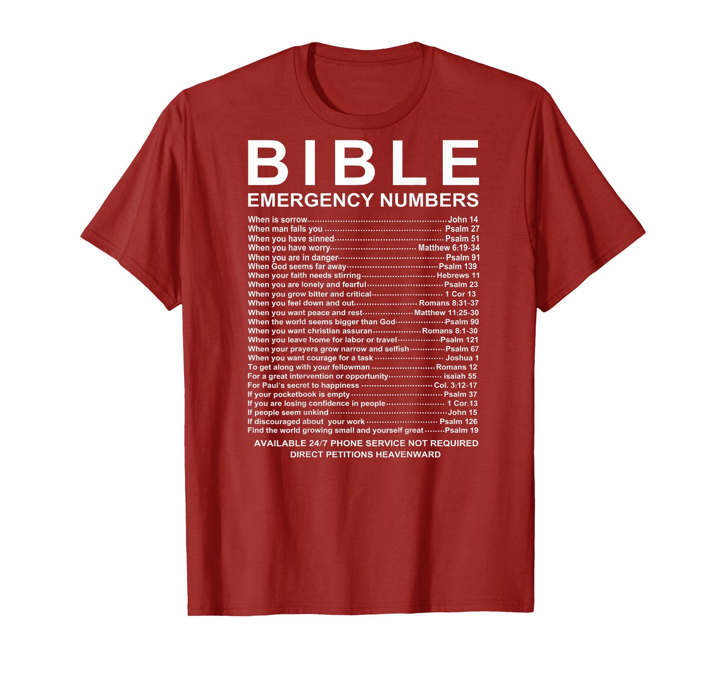 Bible Emergency Numbers (on Back) T-Shirt