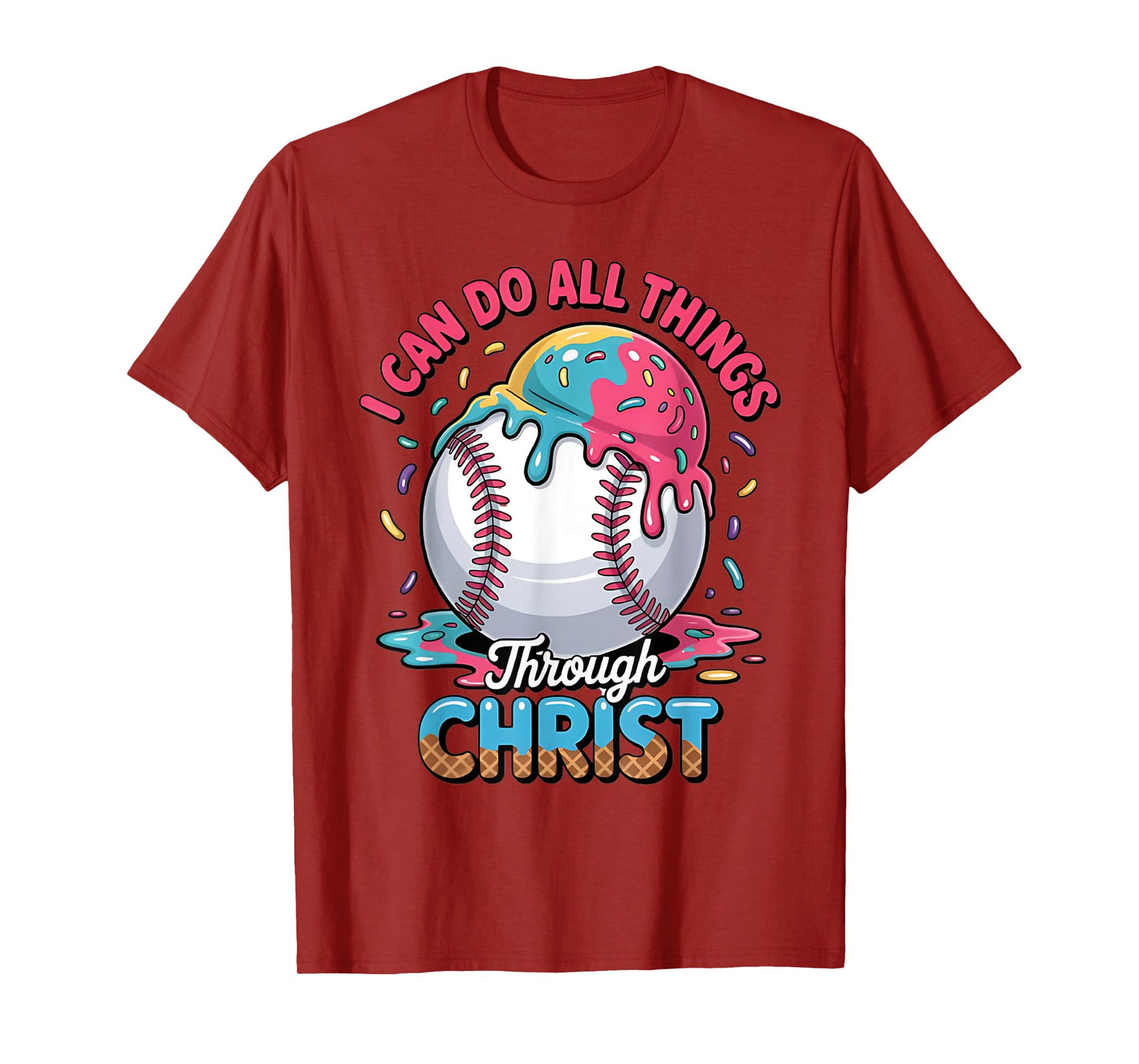 Philippians 4:13 Baseball Ice Cream Drip Stuff Boys Kids T-Shirt