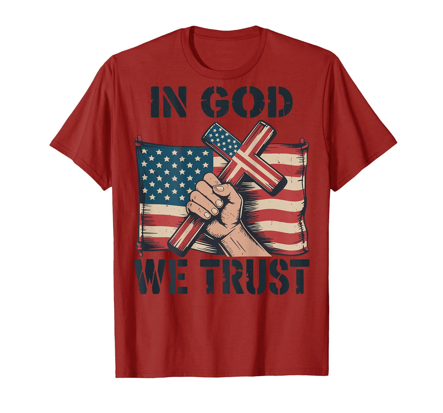 Mens in God We Trust Christian Patriotic Cross American Flag T-Shirt