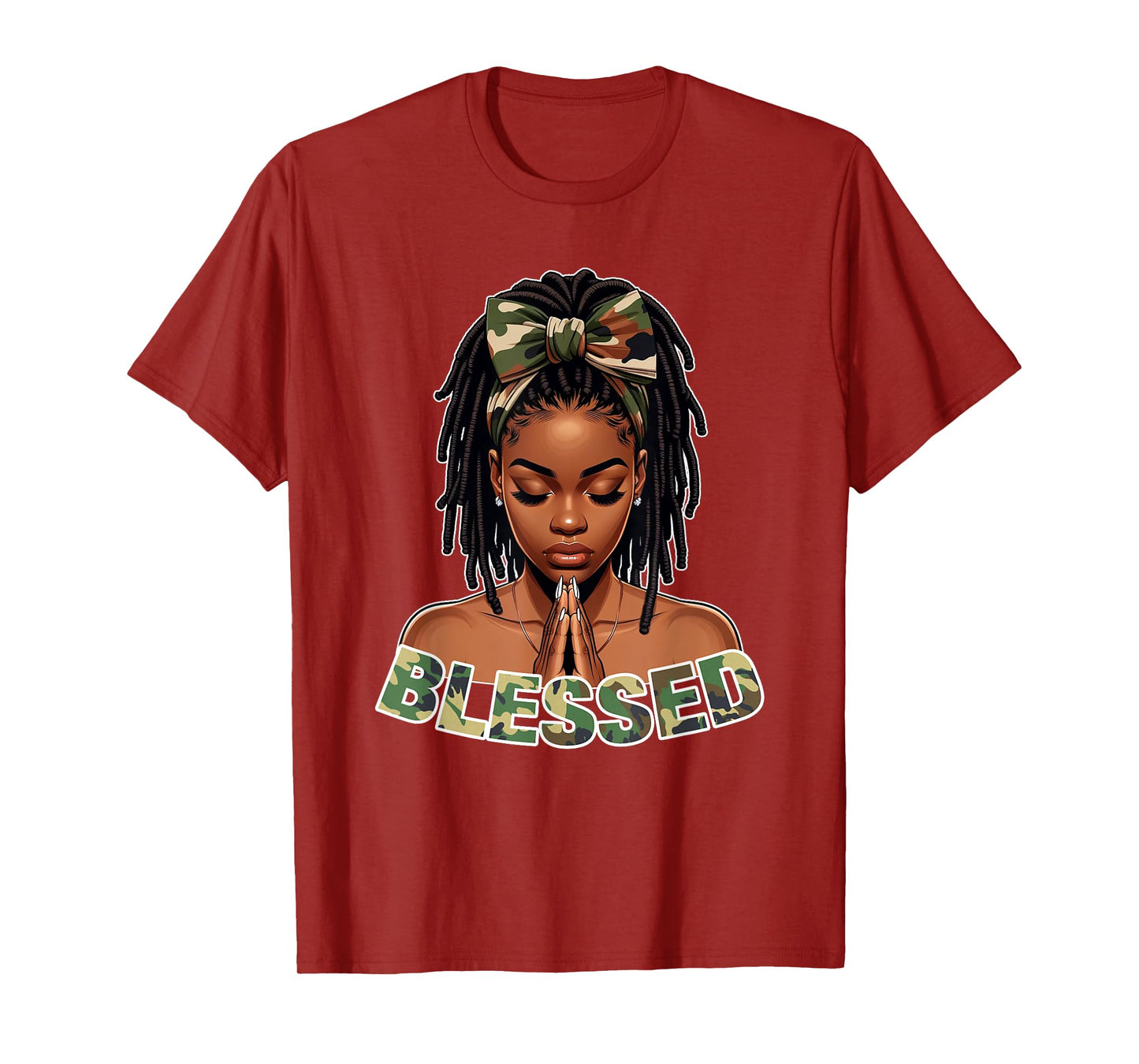 Praying Young Black Girl With Braids Locs Blessed Camo T-Shirt