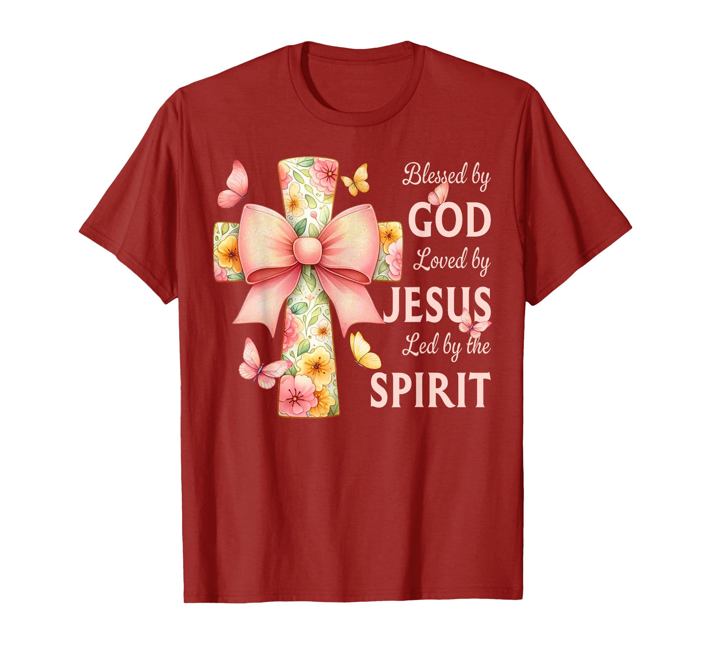 Blessed by God Loved by Jesus Pastel Floral Coquette Cross T-Shirt