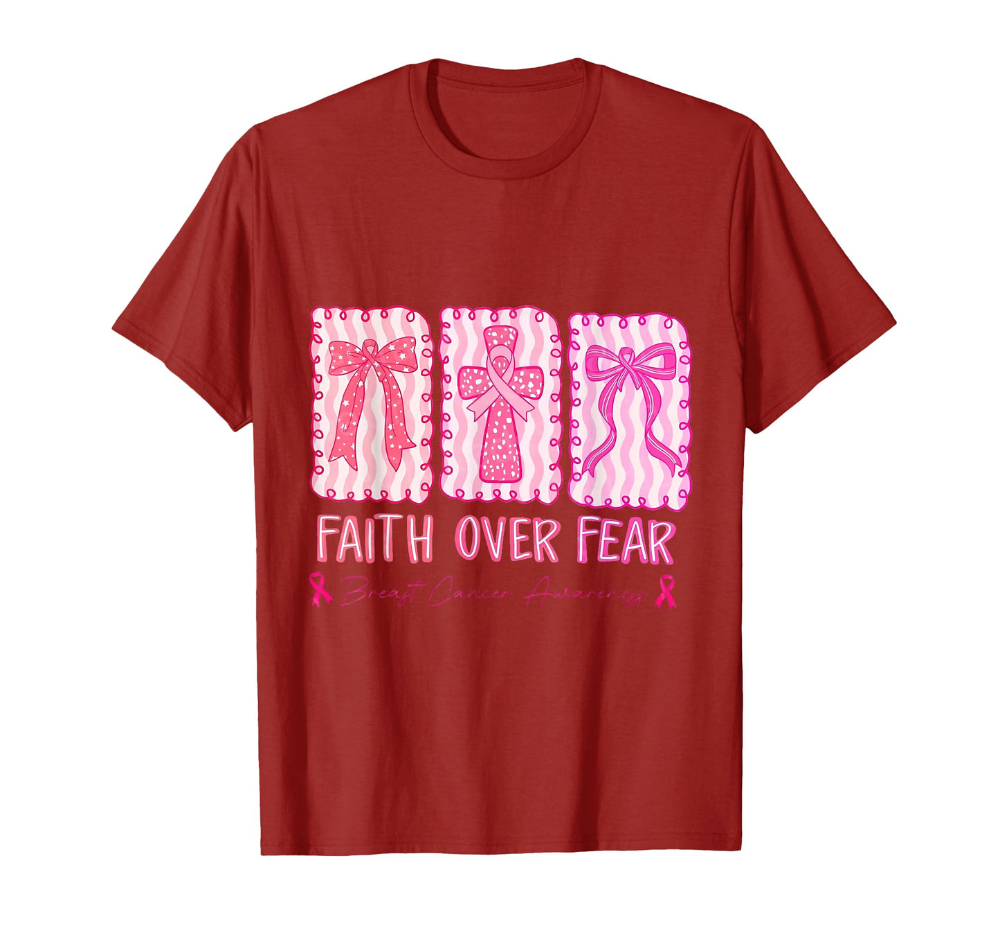 Faith Over Fear Cross Coquette Breast Cancer Awareness T-Shirt