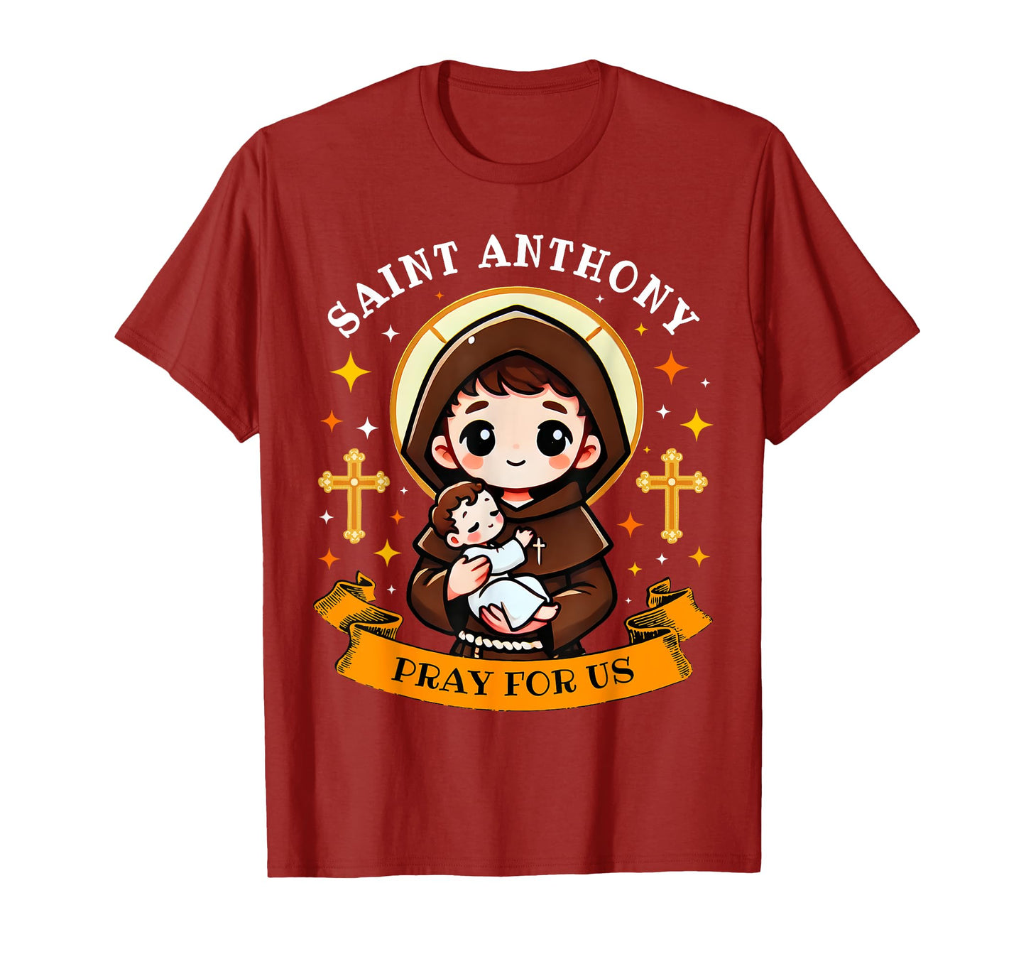 St. Anthony Pray For Us Holding Jesus Catholic Saint Kids T-Shirt