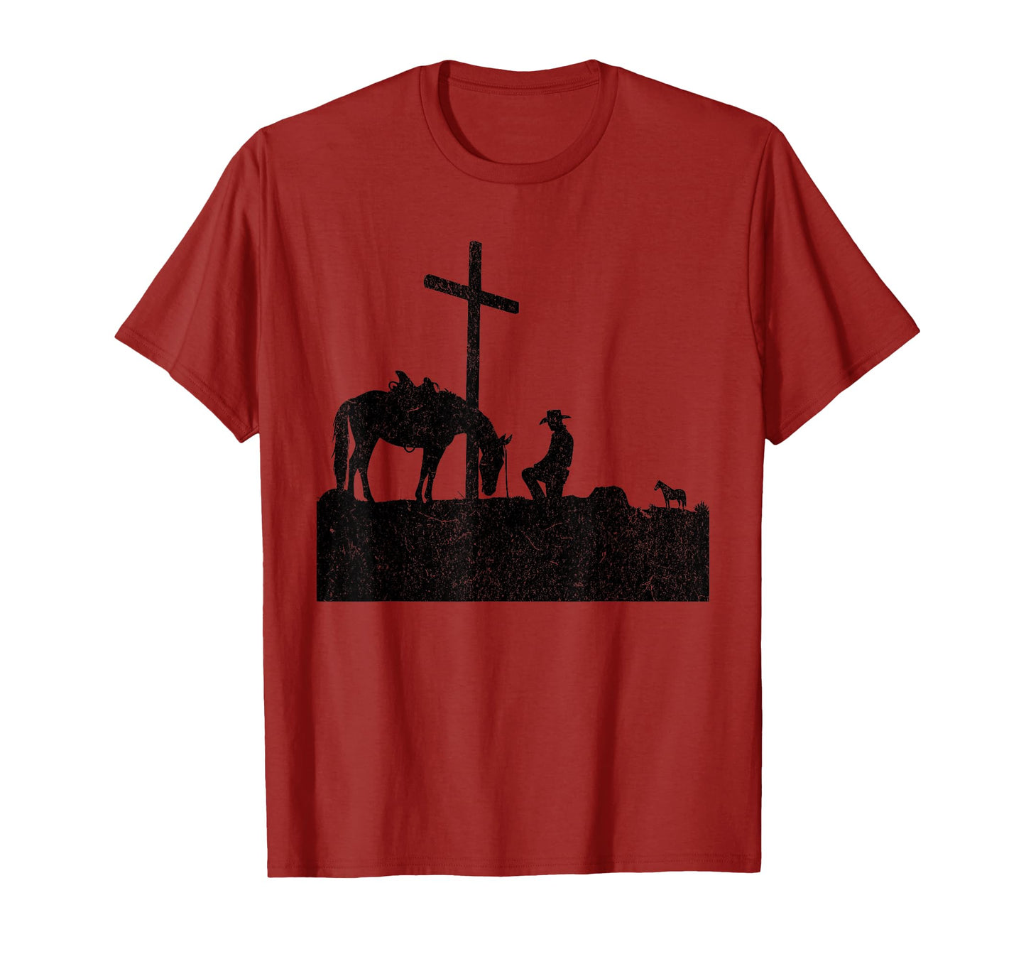 Cowboy Kneeling at Cross Western Jesus for Mens Faith T-Shirt