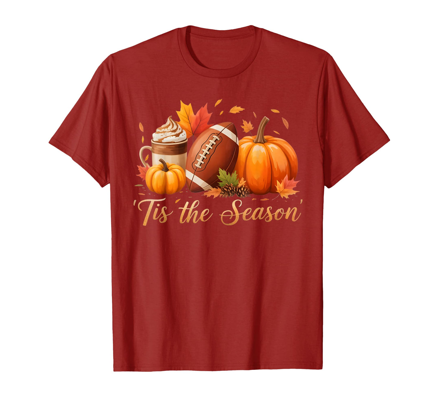 Tis The Season Fall Thanksgiving Pumpkin Spice Football Tee T-Shirt