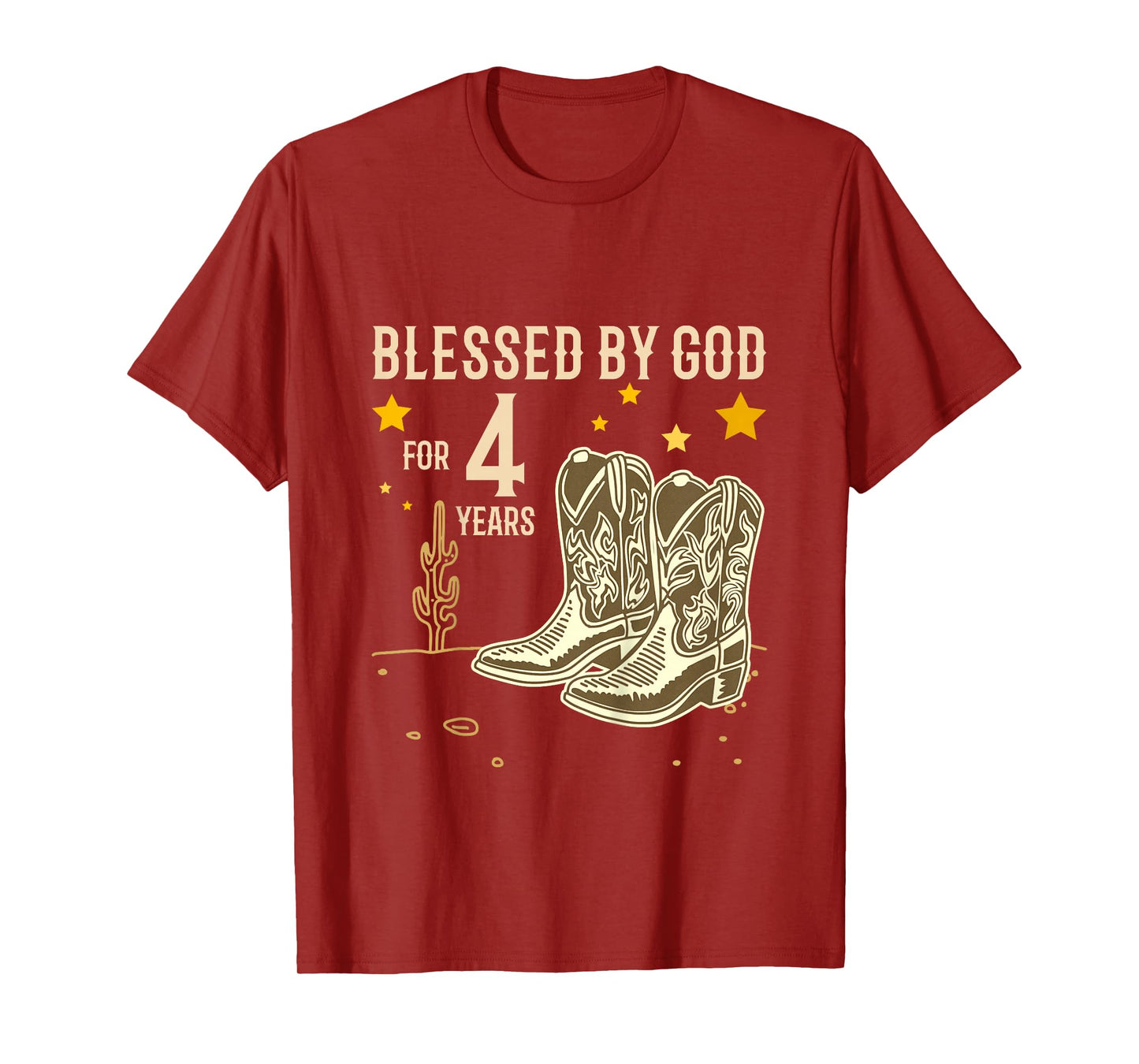 Kids Vintage Blessed by God for 4 Years Cowboy 4th Birthday Boy T-Shirt