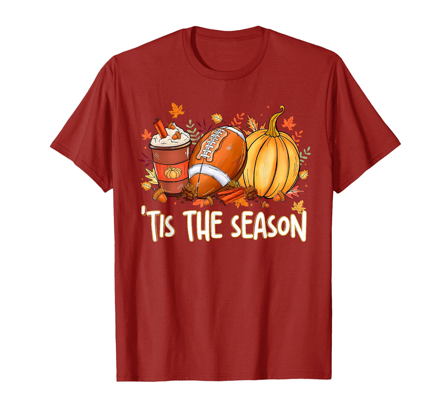 Tis The Season Fall Thanksgiving Pumpkin Spice Football T-Shirt