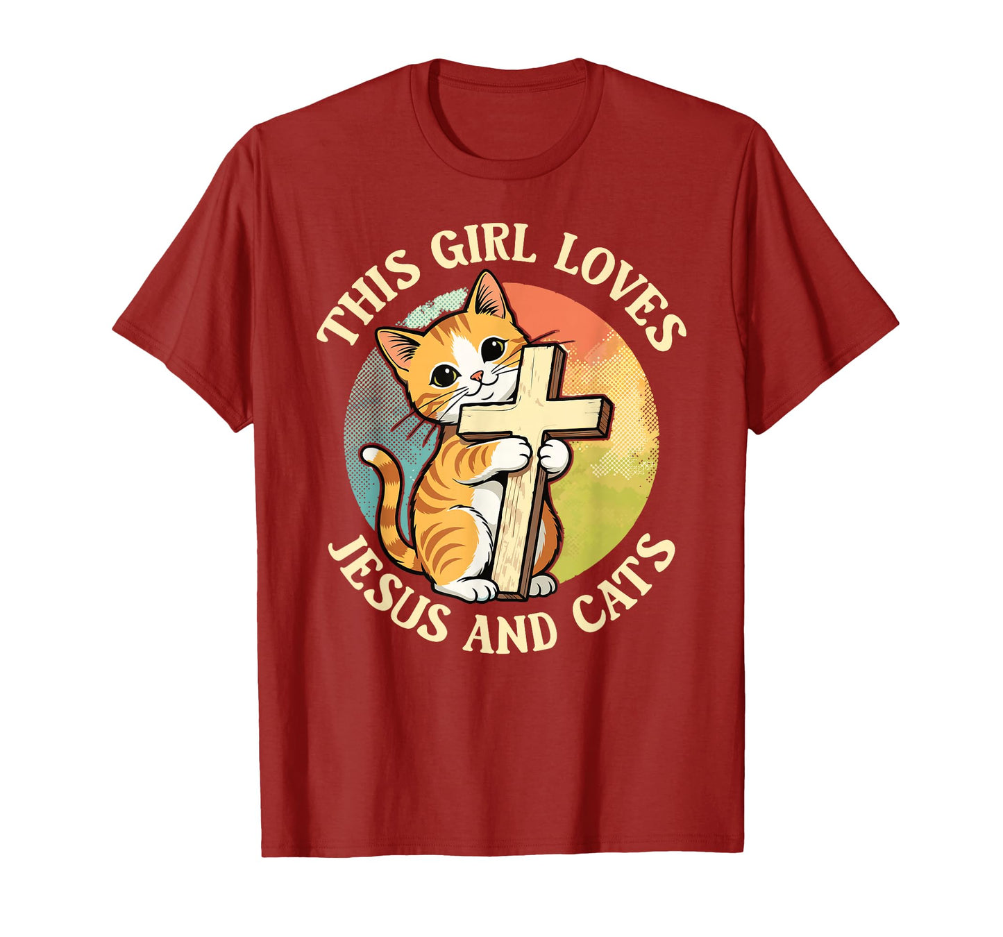 Christian This Girl Loves Jesus and Cats Cat Hugging Cross T-Shirt