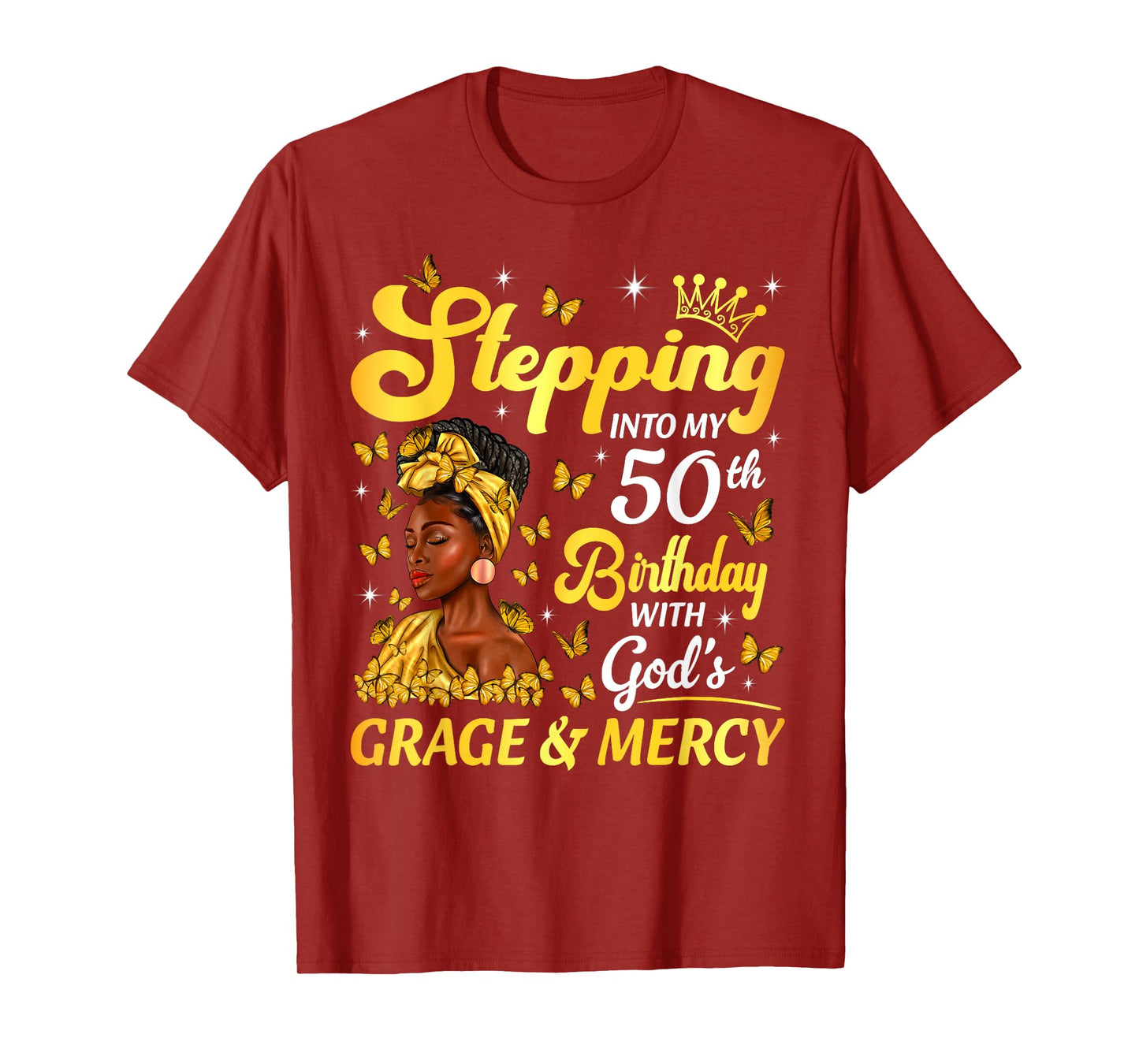 Stepping Into My 50th Birthday Afro Woman Religious Birthday T-Shirt