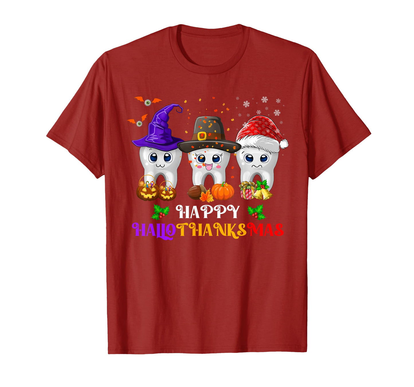 Teeth HalloThanksMas Halloween Thanksgiving Christmas Dental T-Shirt