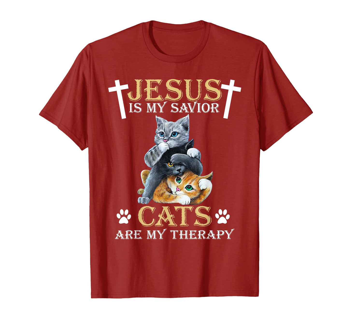 Jesus Is Savior Cats Are My Therapy Christian Funny Cat T-Shirt