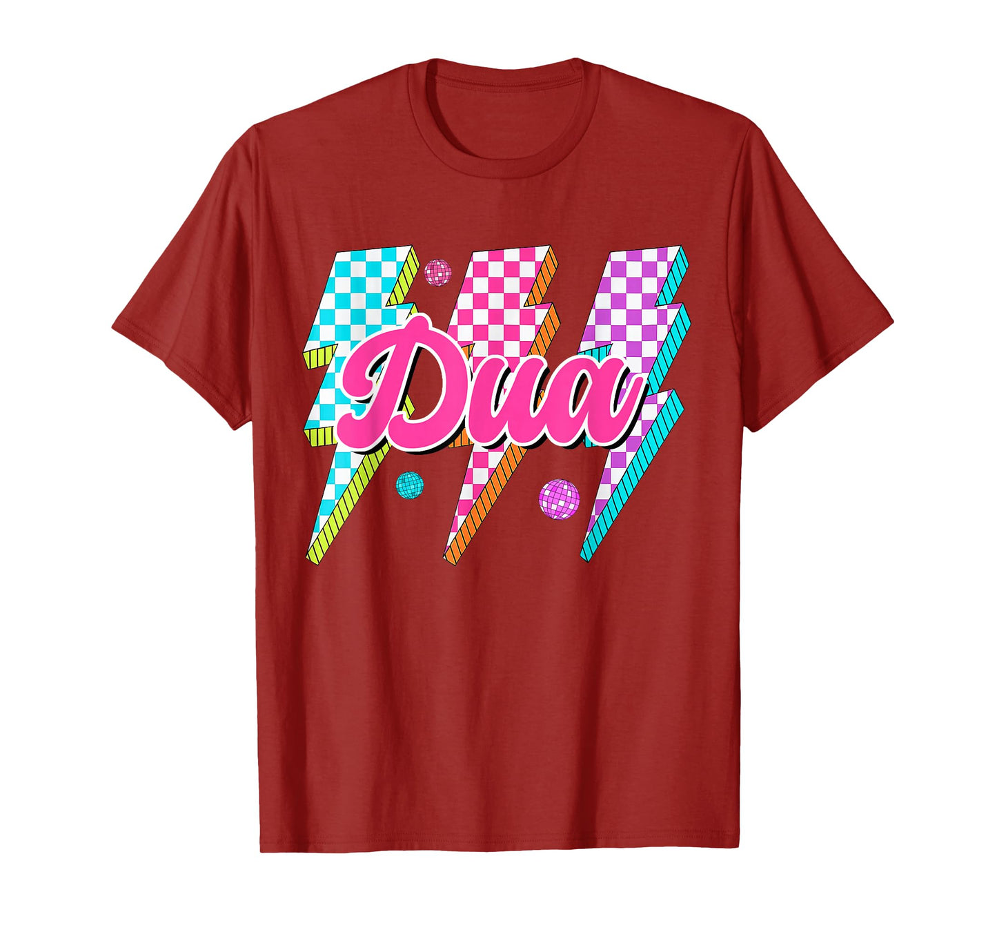 Funny Dua Lightning Bolt Checkered I Love Dua 80's Vintage T-Shirt