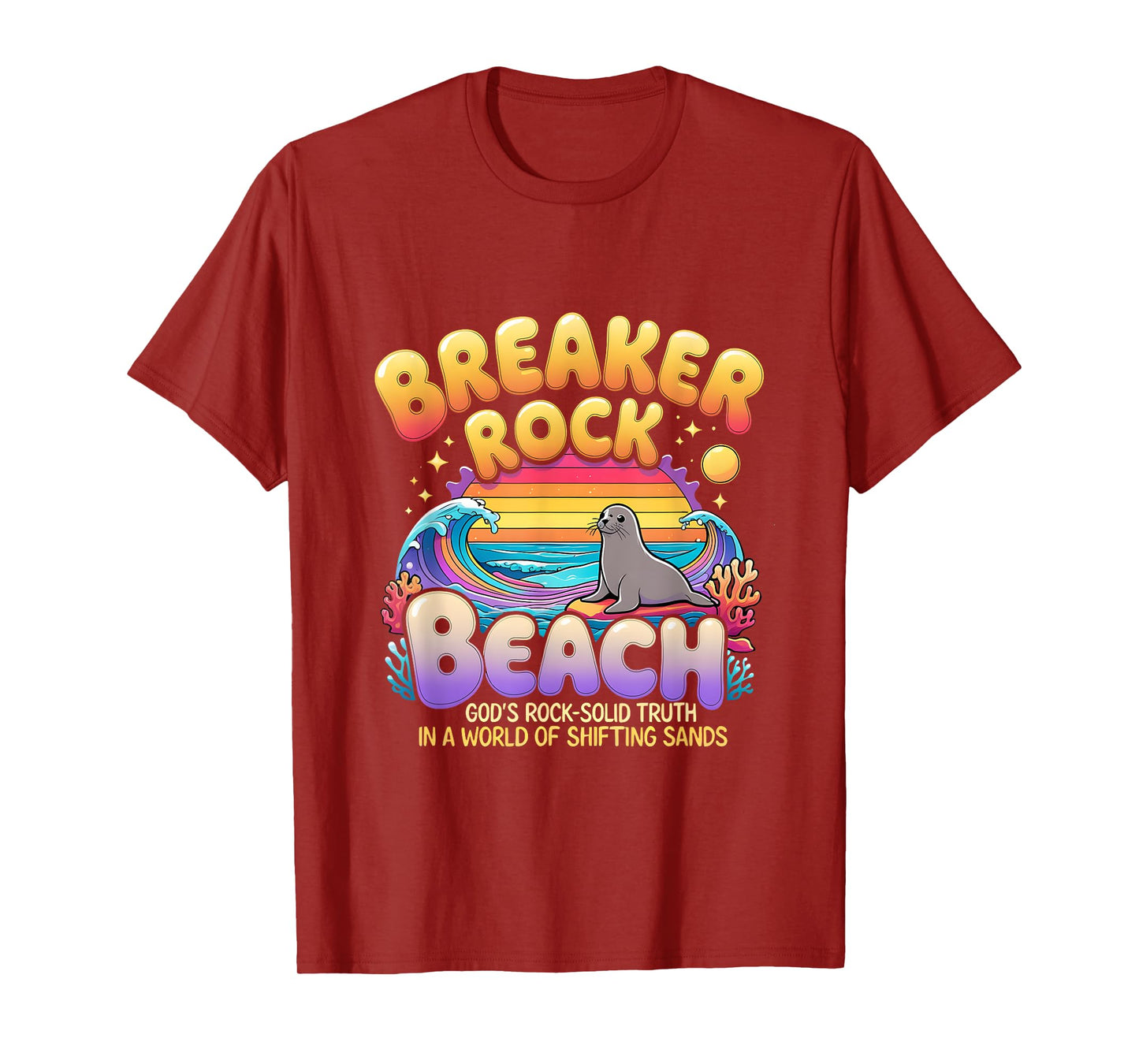 Retro VBS 2025 Beach God's Solid Beach Breaker Rock Camp T-Shirt