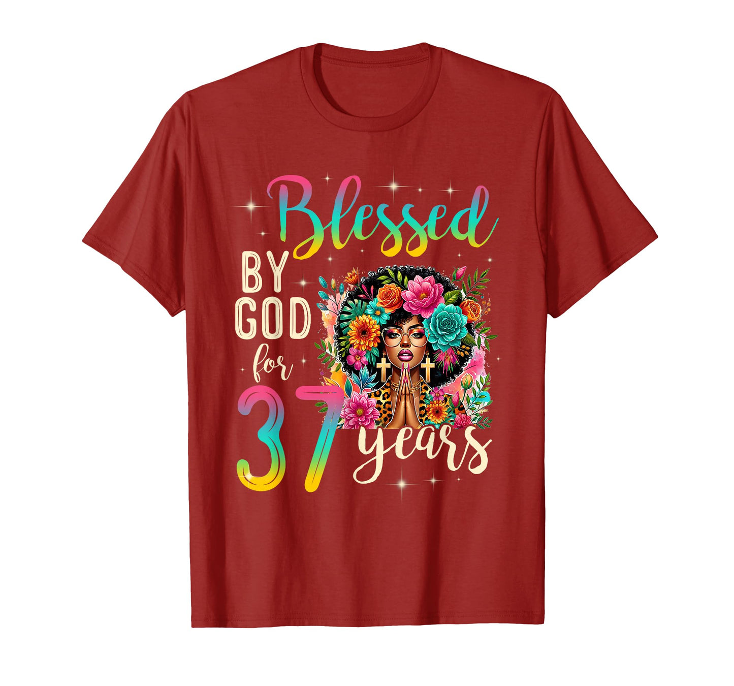Black Girl Blessed by God for 37 Years Christian Birthday T-Shirt