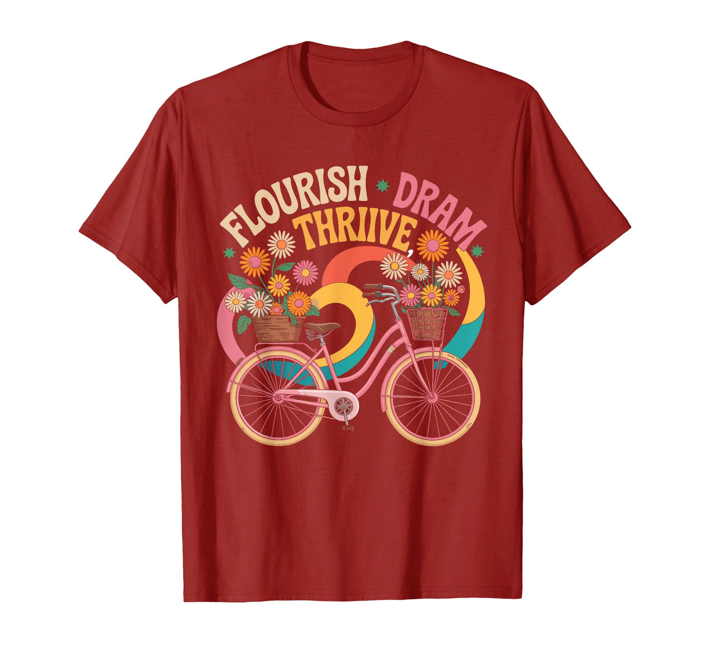 Flourish Dream Thrive Bicycle Floral Inspirational Quote T-Shirt