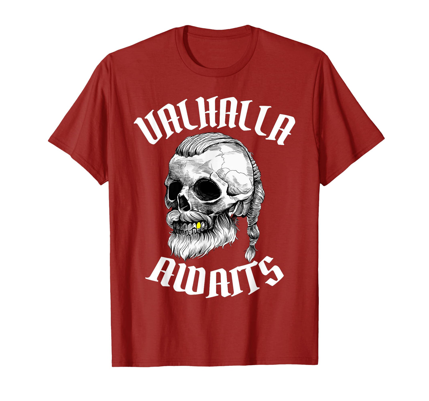 Viking Skull Valhalla Awaits Norse Mythology Odin Dad Men T-Shirt