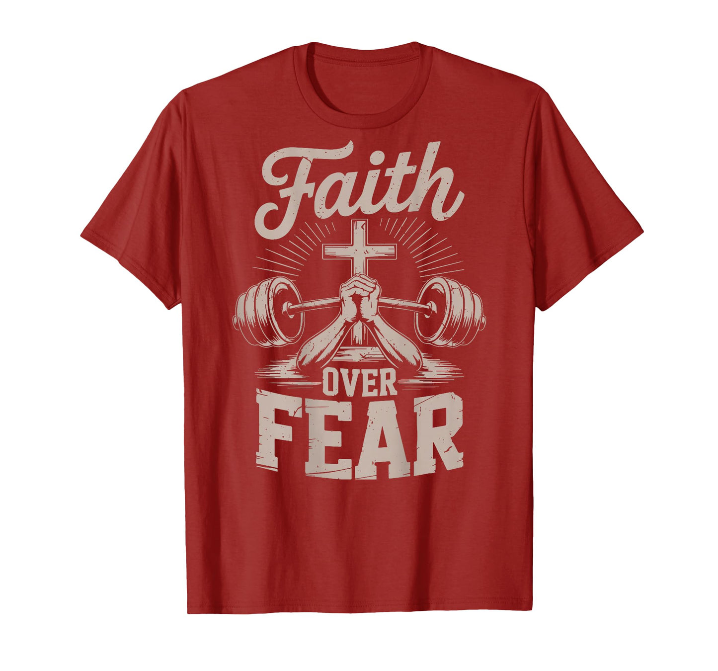 Mens Faith Over Fear Christian Workout Bible Verse Gym Jesus T-Shirt