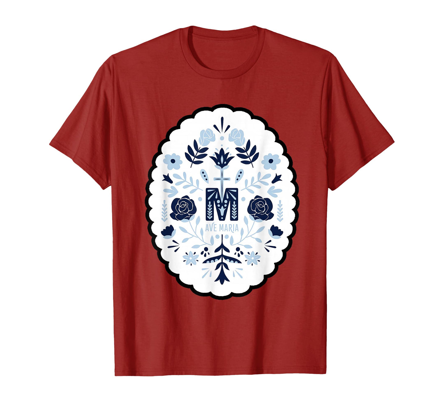 Ave Maria Floral Cross Symbol Christian T-Shirt
