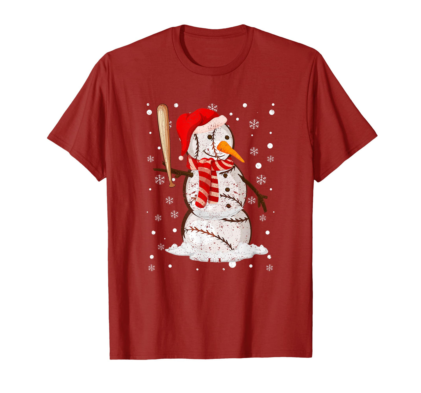 Baseball Player Snowman Balls Snow Christmas Pajama Xmas PJ T-Shirt