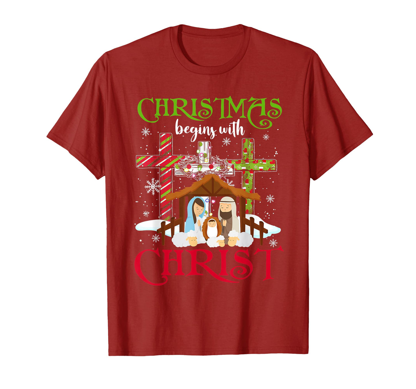 Christmas Begins With Christ Snowman Christian Cross Xmas T-Shirt