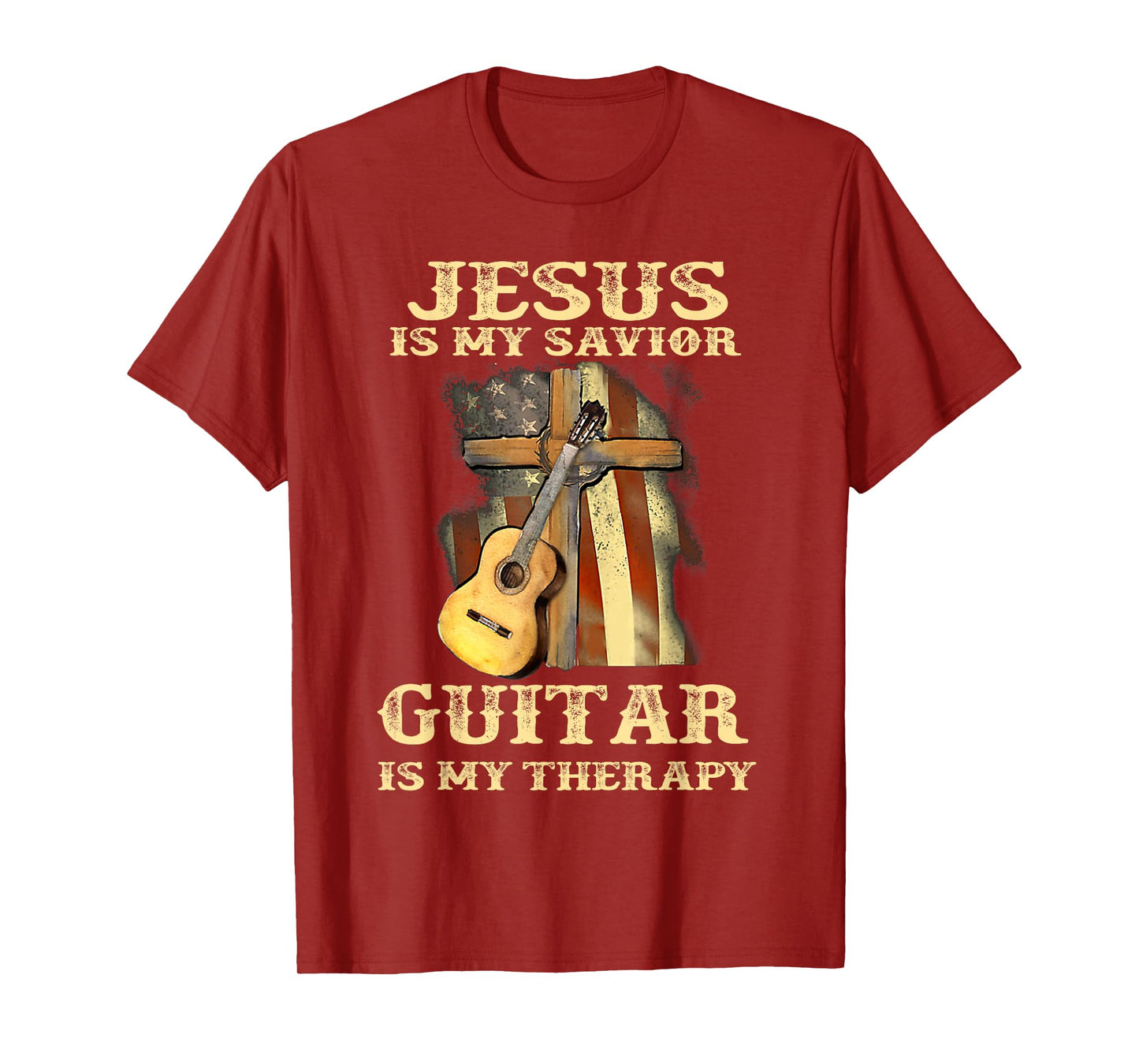 Jesus Is My Savior Guitar Is My Therapy Funny Christian T-Shirt