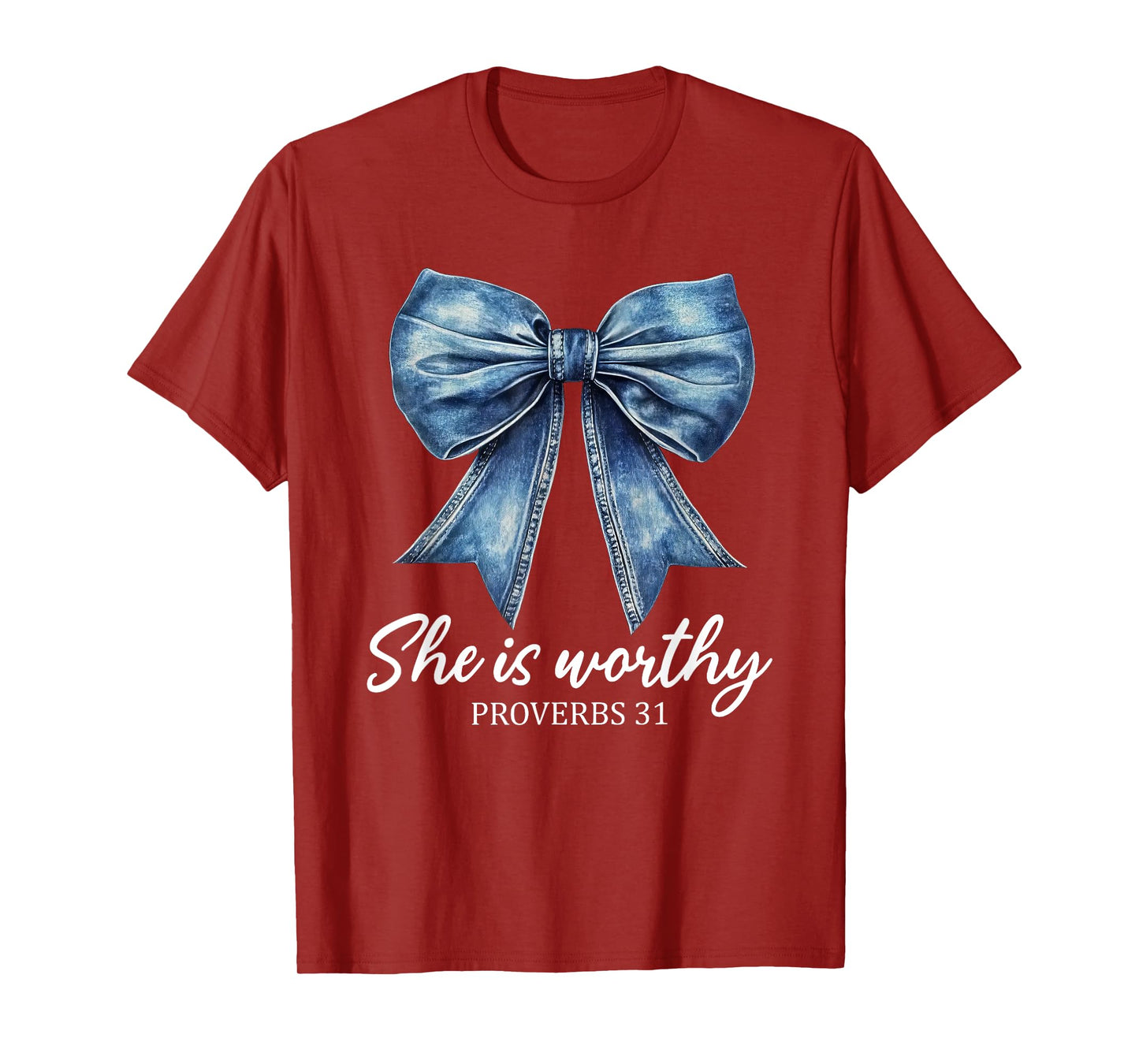 She is Worthy Cute Christian Coquette Bow Trendy Christian T-Shirt