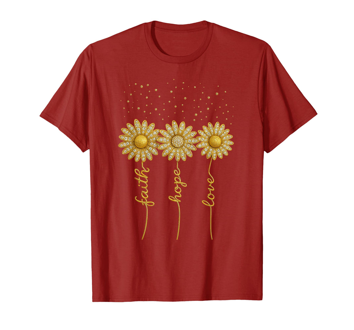 Faith Hope Love Gift – Diamond Daisy Trio in Gold T-Shirt