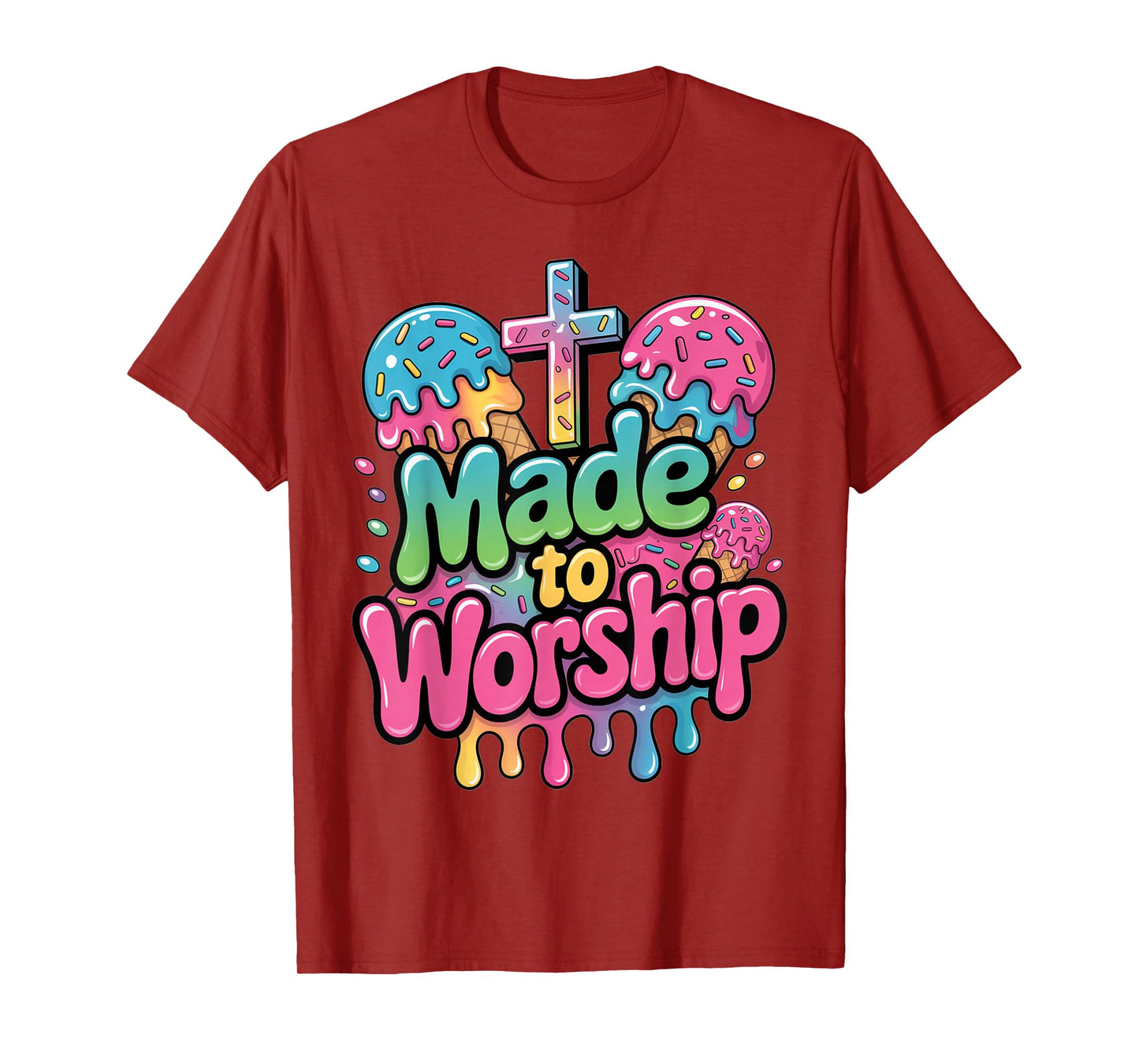 Made To Worship Ice Cream Drippy Christian Drip Kids Faith T-Shirt