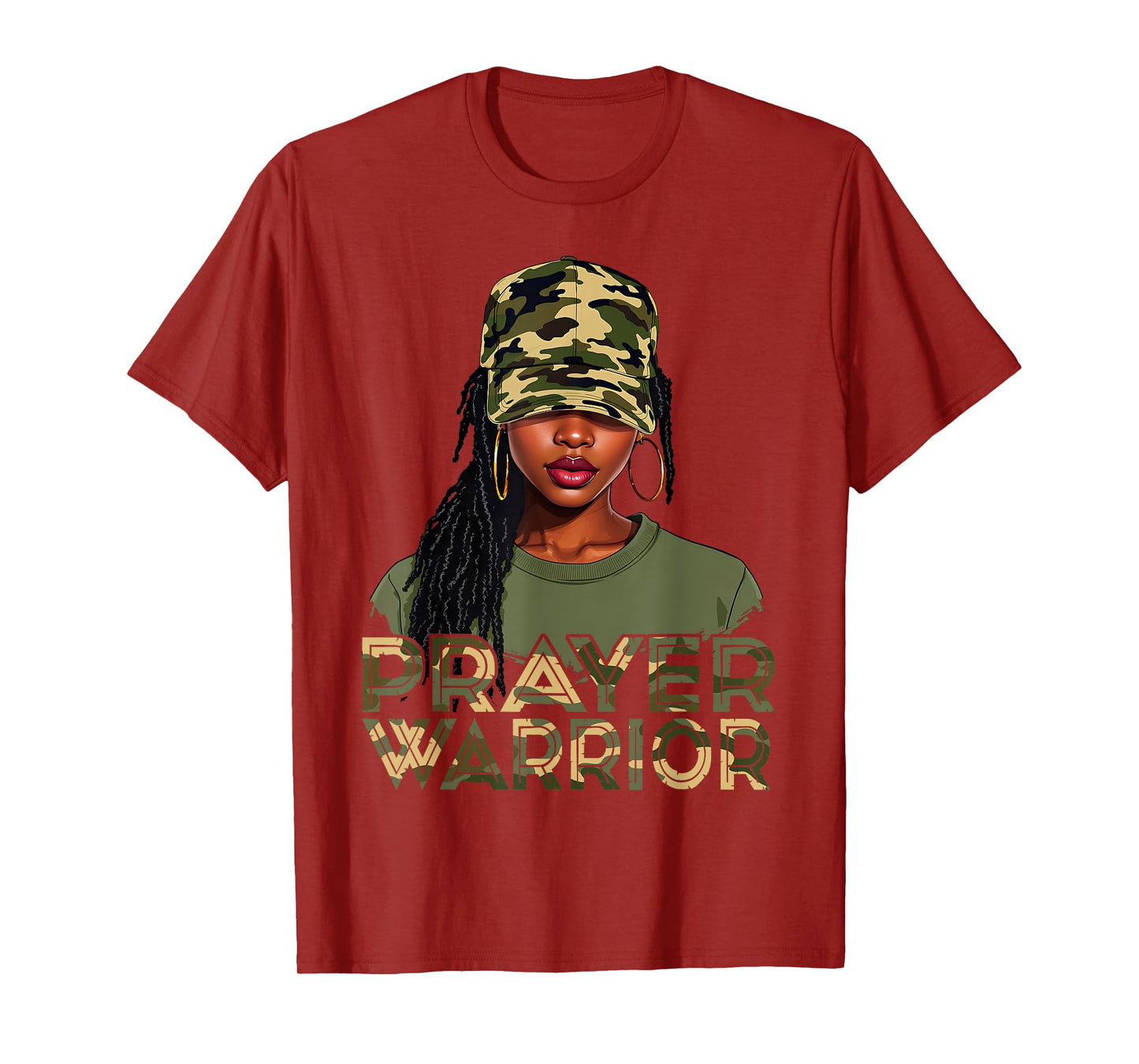 Camo Hat Prayer Warrior God Jesus Christian Black Girl Women T-Shirt