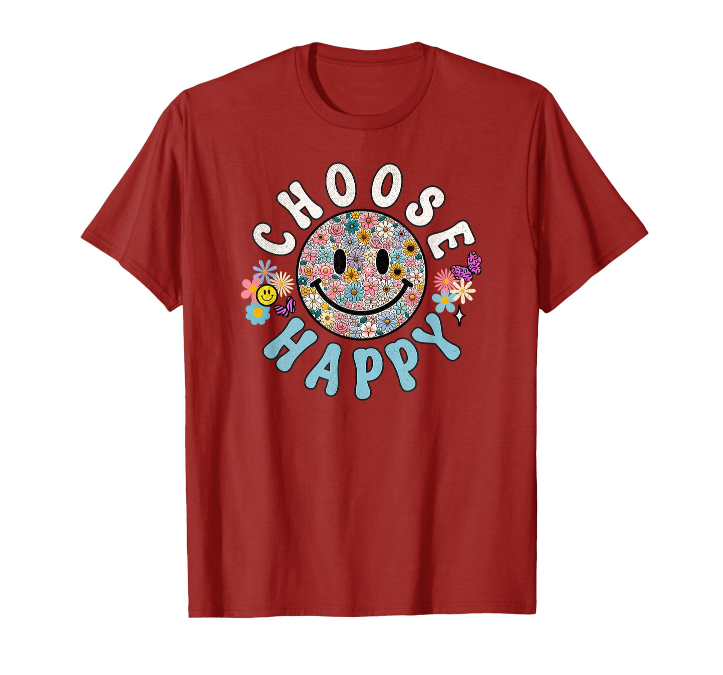 Choose Happy Cute Positivity Groovy Flowers Smile T-Shirt