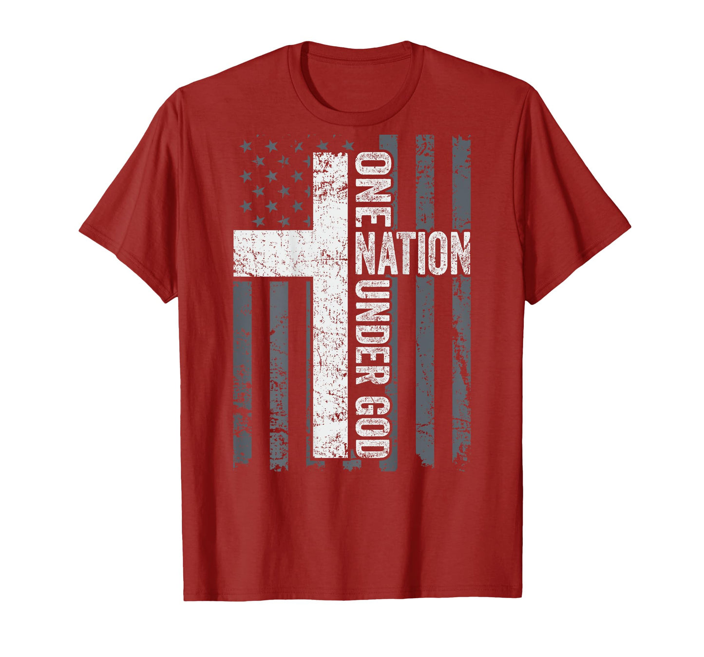 ONE NATION UNDER GOD - Christian Worship Cross Flag -ON BACK T-Shirt