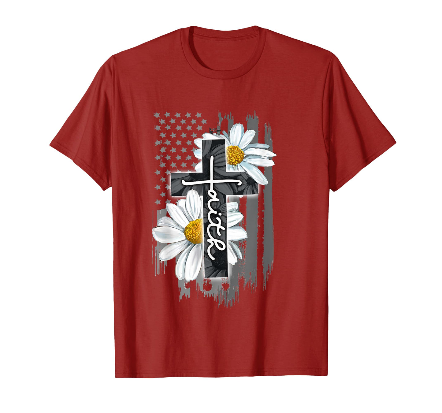 Faith American Flag Daisy Christian Faith Jesus God Lover T-Shirt