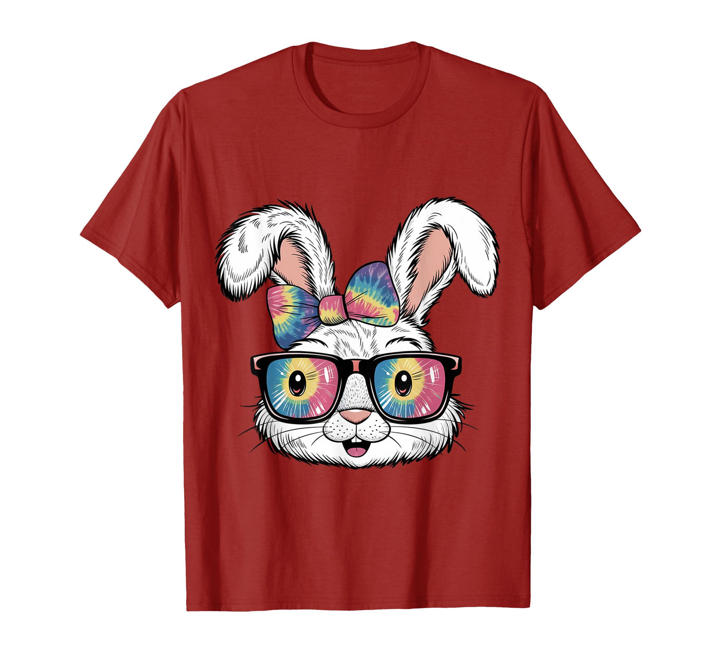 Cute Bunny Rabbit Face Tie Dye Glasses Girl Happy Easter Day T-Shirt