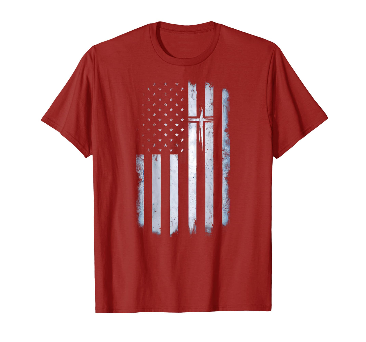 On Back American Flag Cross US Christian Patriotic T-Shirt