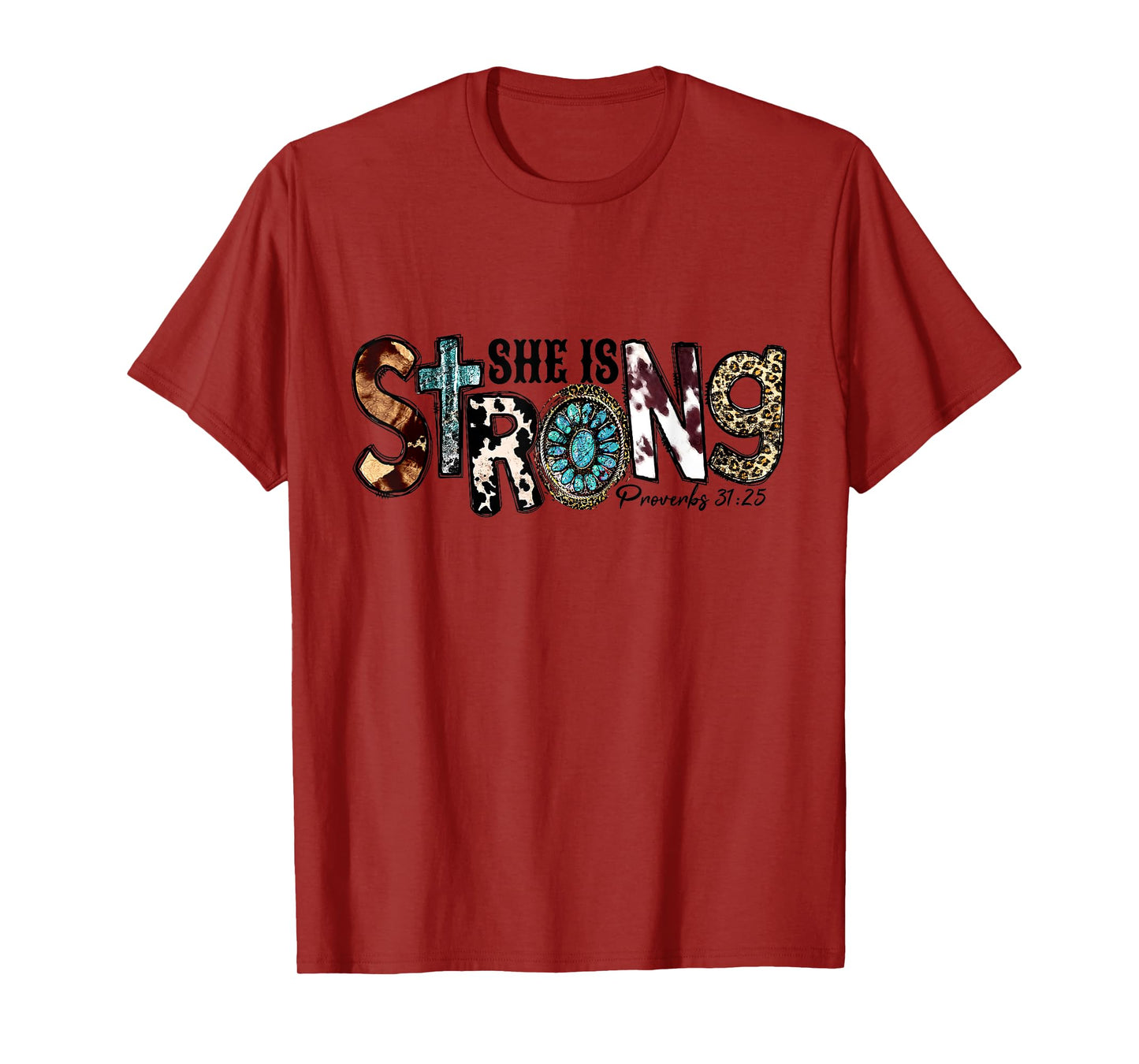 She Is Strong, Proverbs 31 25 Christian Jesus Leopard T-Shirt
