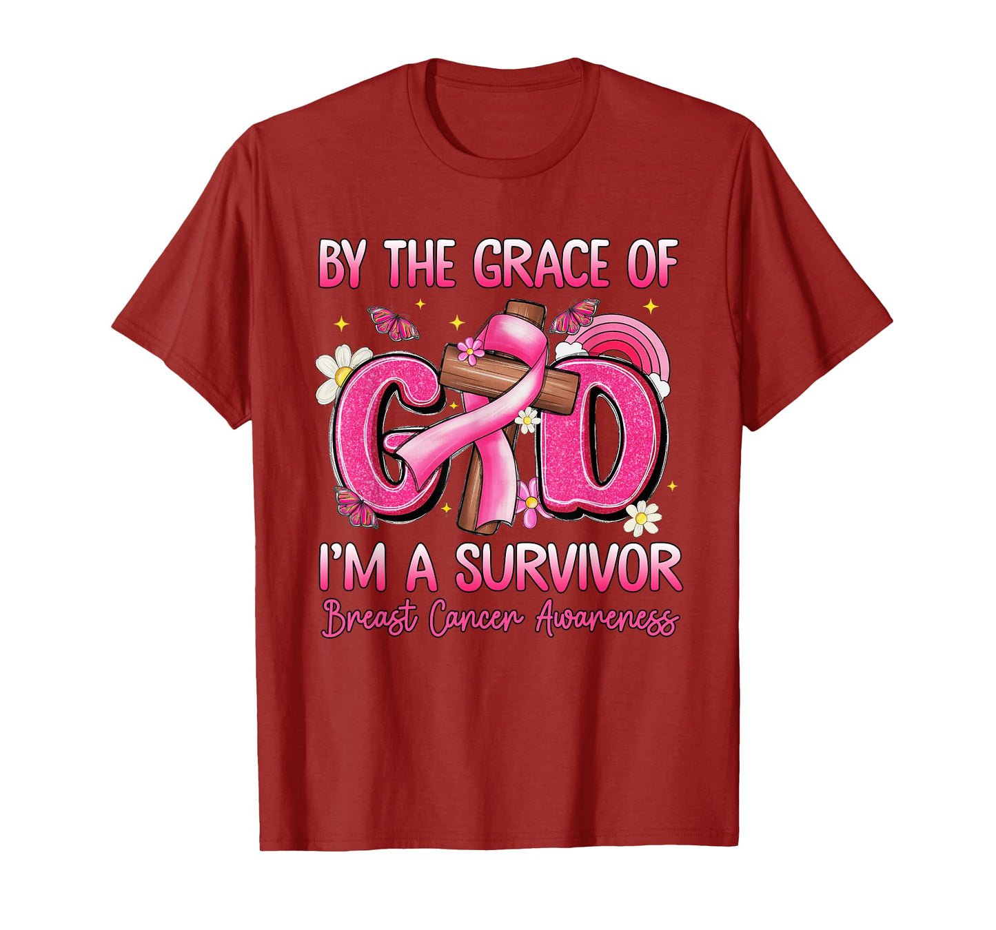 by The Grace God I Am A Breast Cancer Survivor Christian T-Shirt