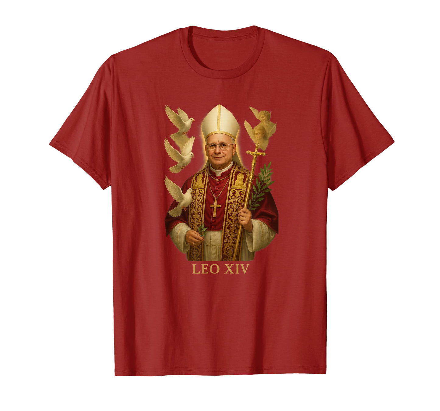 Pope Leo XIV / Angels and Doves Catholic Christian Design T-Shirt