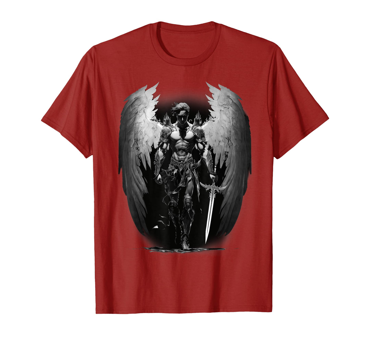 Angel Archangel with Sword, Wings in B&W Walking to Fight. T-Shirt