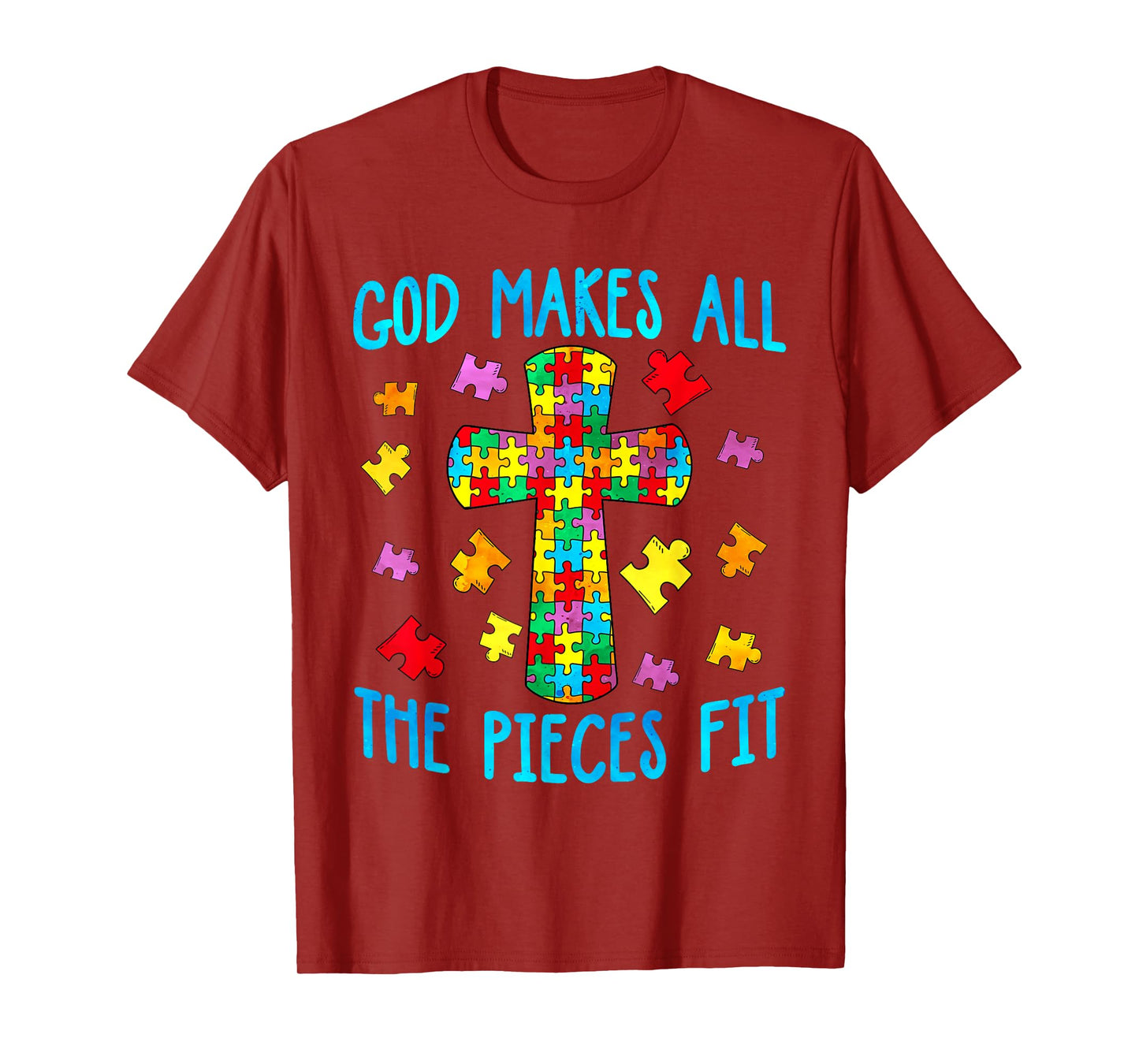 God Makes The Pieces Fit, Cross, Christian Autism Awareness T-Shirt
