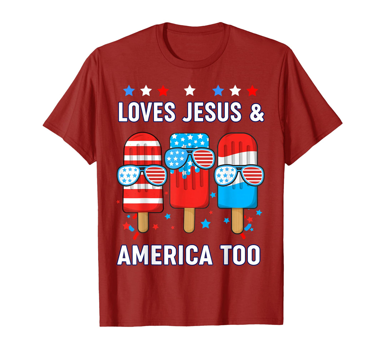 Popsicle Love Jesus America Boy Patriotic Christian 4th July T-Shirt