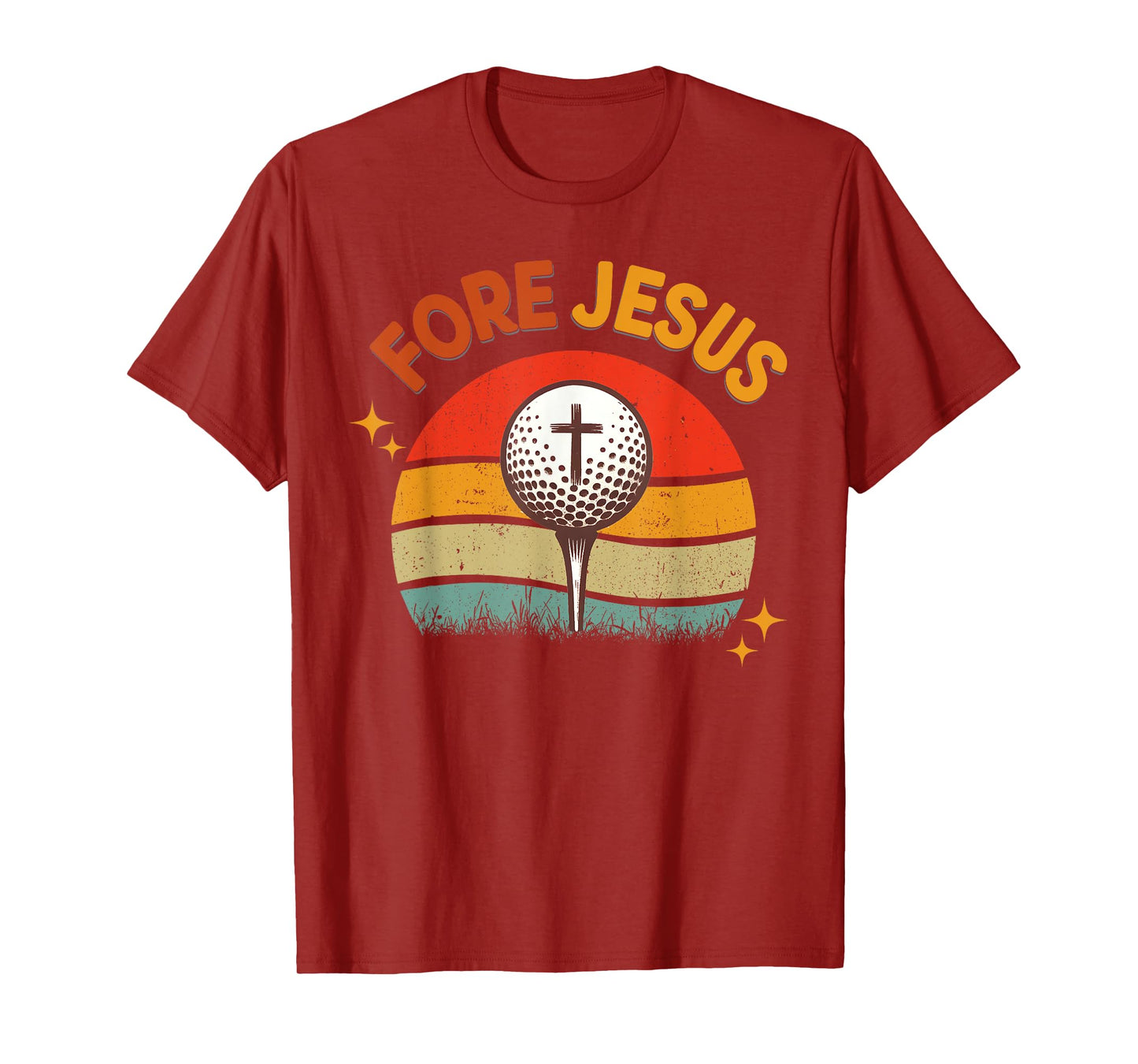 FORE Jesus Christian Golf Ball Tee Retro Golfer 70s Golfing T-Shirt