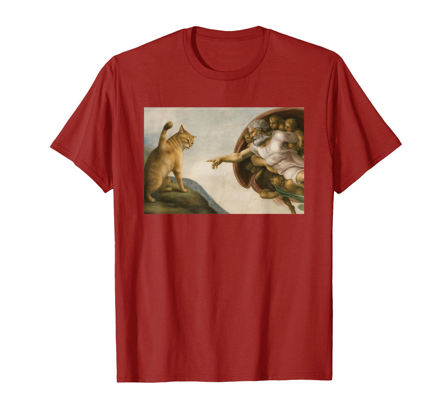 Funny Cat God Creation of Adam Meme Jesus Men Women T-Shirt