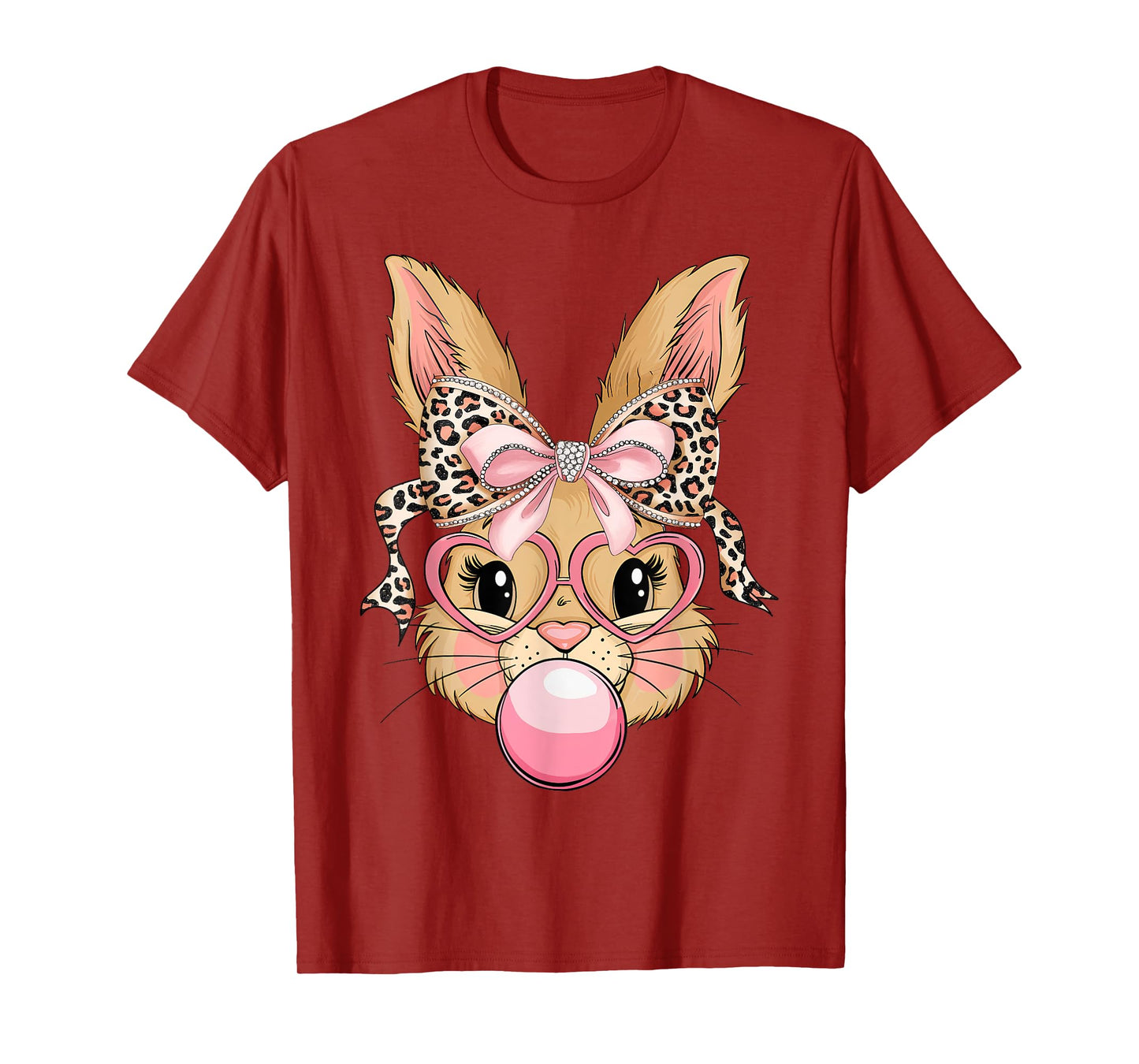 Cute Bunny Rabbit Face Leopard Glasses Girl Happy Easter Day T-Shirt