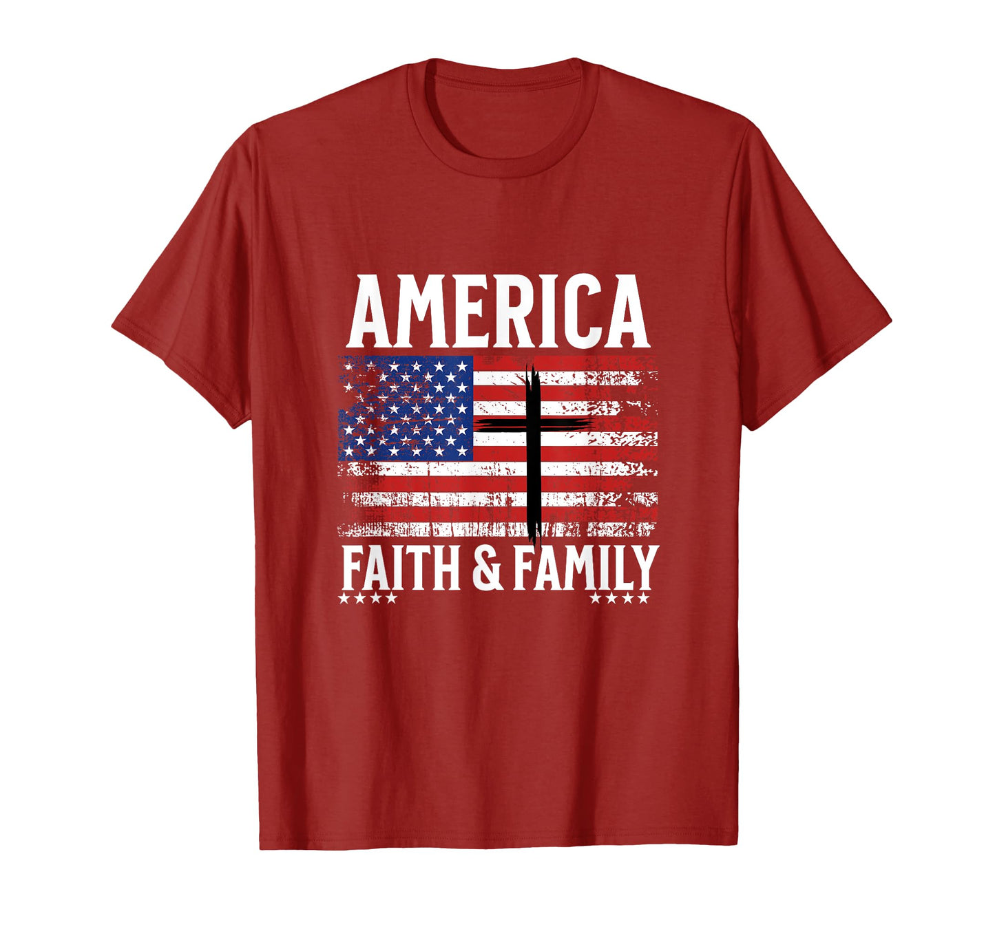 America Faith & Family Flag With Cross Patriotic 4th of July T-Shirt for Women Kids Men